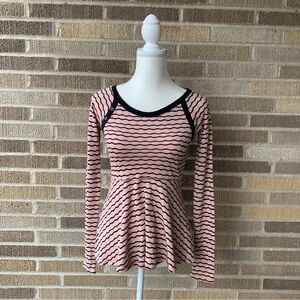 Free People Peplum Sweater Pink Black Stripes Size XS